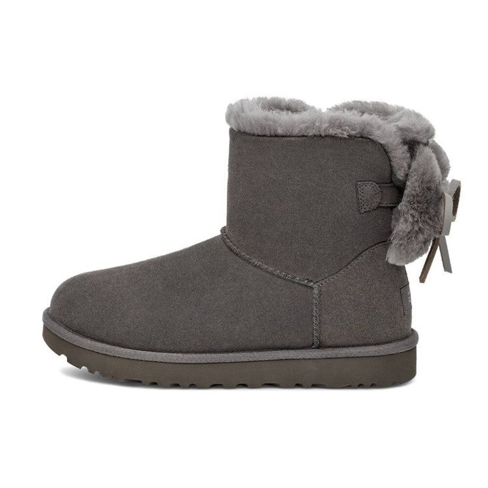 NEW UGG Classic Double Bow Mini Bow Boots Womens 9 Suede Cozy Fur Winter Boho
